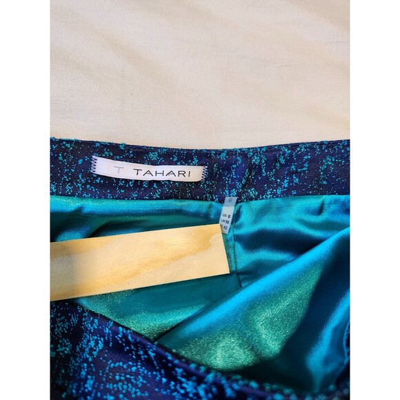 T Tahari Blue Speckled Peplum Ruffle Stretch Pencil Skirt Size 10 Designer - Picture 3 of 10